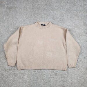 Front Runner Embroidered Knit Athletic Sweater Size Small Gym Running Cream USA